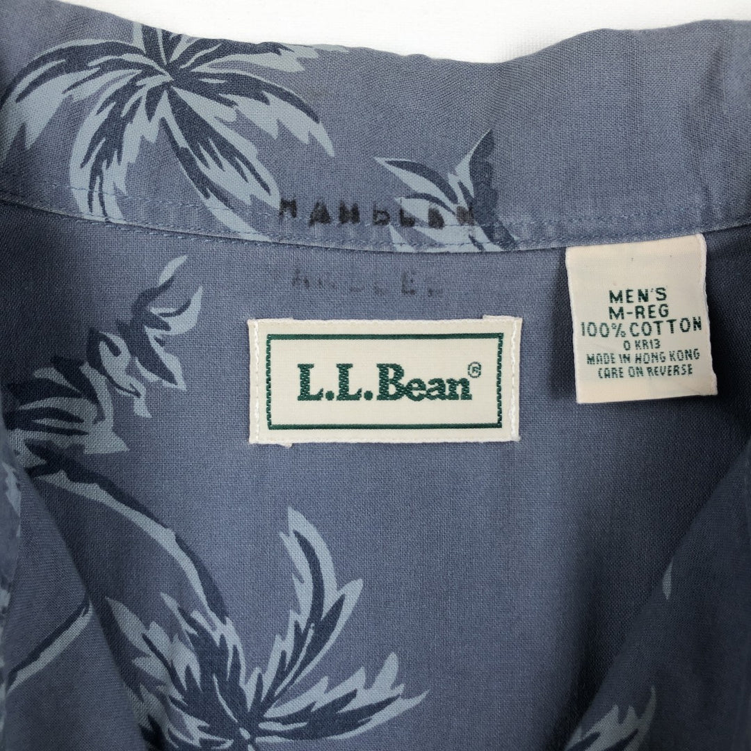 Vintage 1990'S LLBean open-collar Hawaiian Aloha shirt with all-over palm tree print, men's size M. cotton blue type Vintage Second Hand