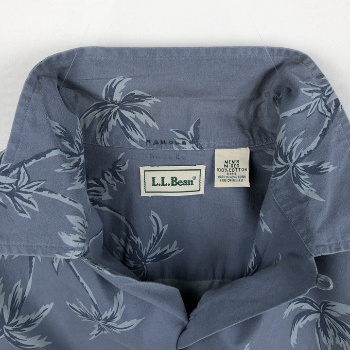 Vintage 1990'S LLBean open-collar Hawaiian Aloha shirt with all-over palm tree print, men's size M. cotton blue type Vintage Second Hand