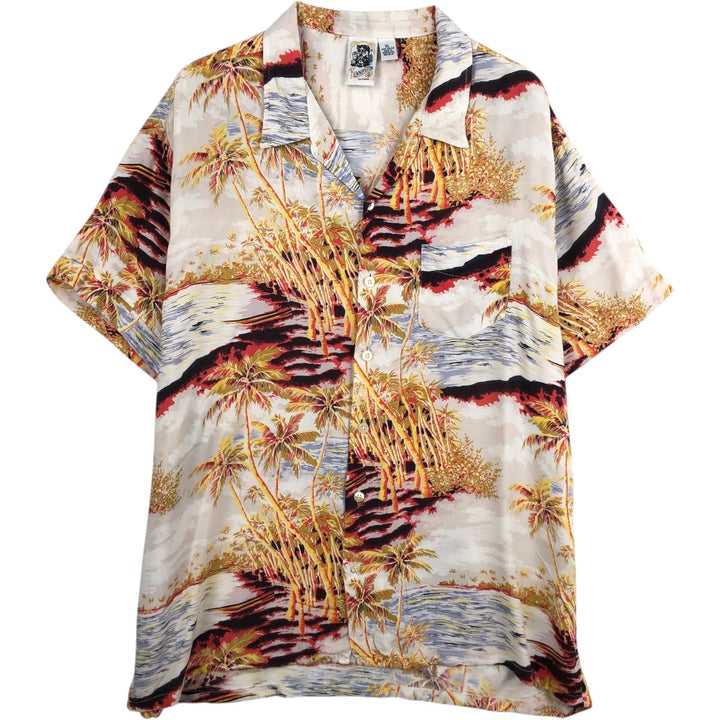 Kennington KENNINGTON all-over palm tree print open collar rayon Hawaiian Aloha shirt box shirt men's size XL equivalent Rayon ivory Vintage Second Hand