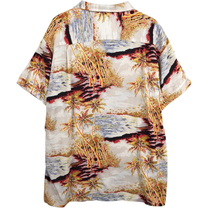 Kennington KENNINGTON all-over palm tree print open collar rayon Hawaiian Aloha shirt box shirt men's size XL equivalent Rayon ivory Vintage Second Hand