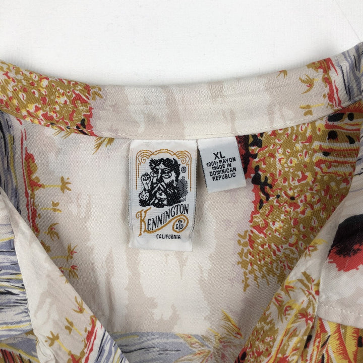 Kennington KENNINGTON all-over palm tree print open collar rayon Hawaiian Aloha shirt box shirt men's size XL equivalent Rayon ivory Vintage Second Hand