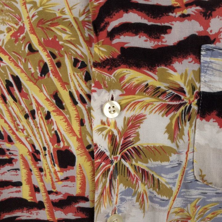 Kennington KENNINGTON all-over palm tree print open collar rayon Hawaiian Aloha shirt box shirt men's size XL equivalent Rayon ivory Vintage Second Hand