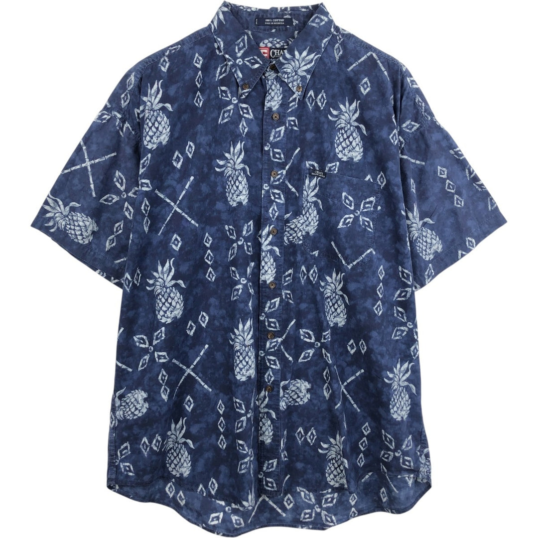 Ralph Lauren CHAPS Pineapple Pattern Button-Down Hawaiian Aloha Shirt, Men's Size XL (Equivalent), Boxy Shirt cotton navy blue type Vintage Second Hand