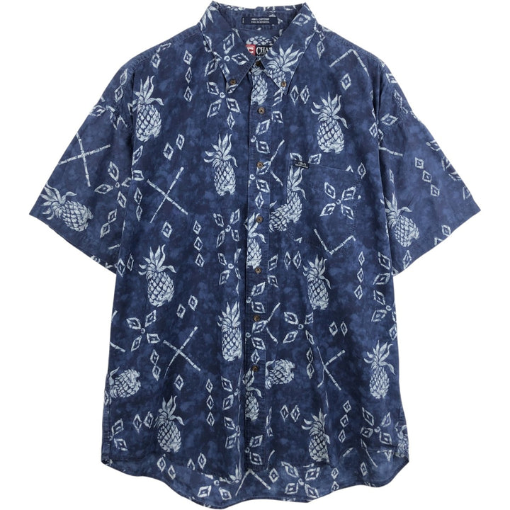 Ralph Lauren CHAPS Pineapple Pattern Button-Down Hawaiian Aloha Shirt, Men's Size XL (Equivalent), Boxy Shirt cotton navy blue type Vintage Second Hand