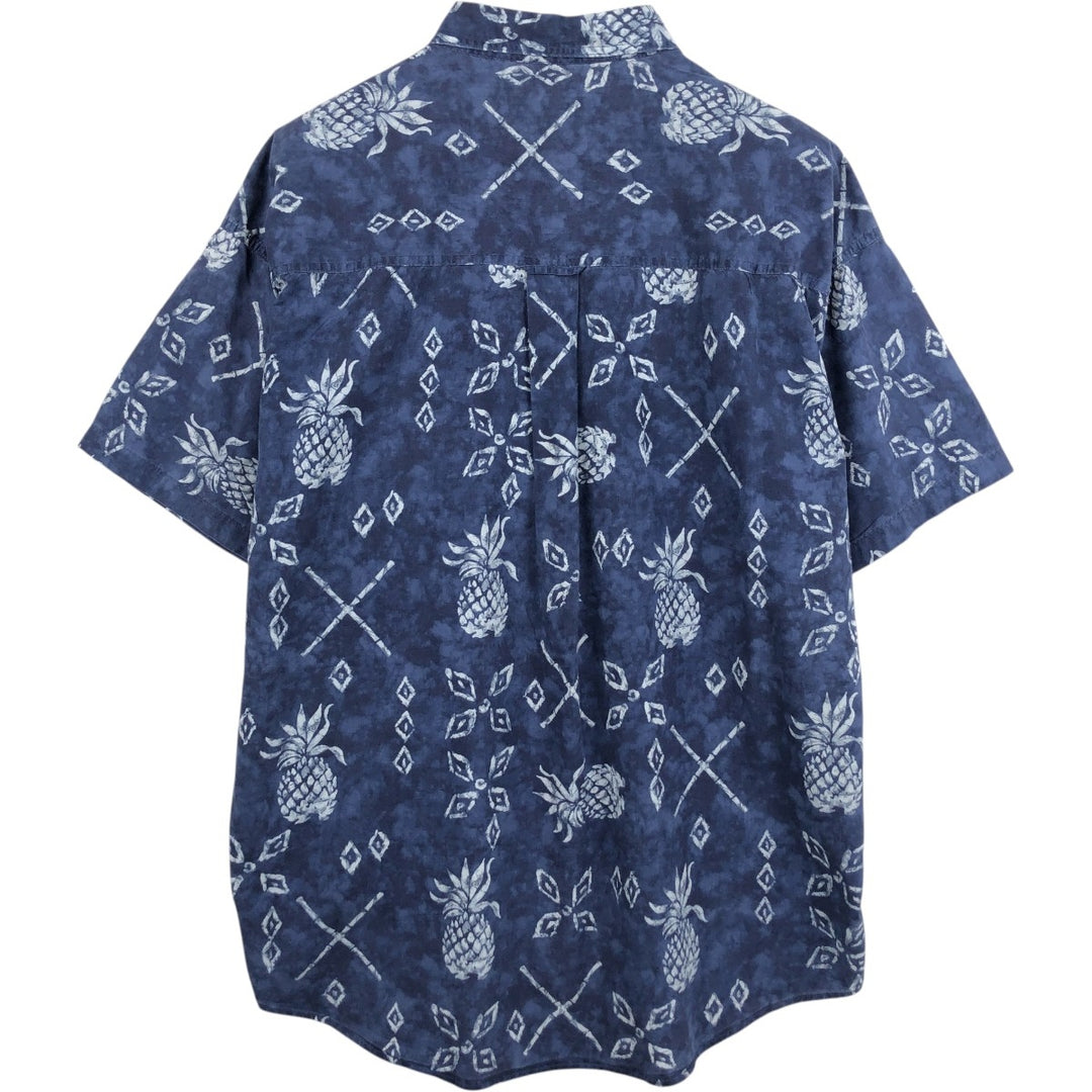 Ralph Lauren CHAPS Pineapple Pattern Button-Down Hawaiian Aloha Shirt, Men's Size XL (Equivalent), Boxy Shirt cotton navy blue type Vintage Second Hand