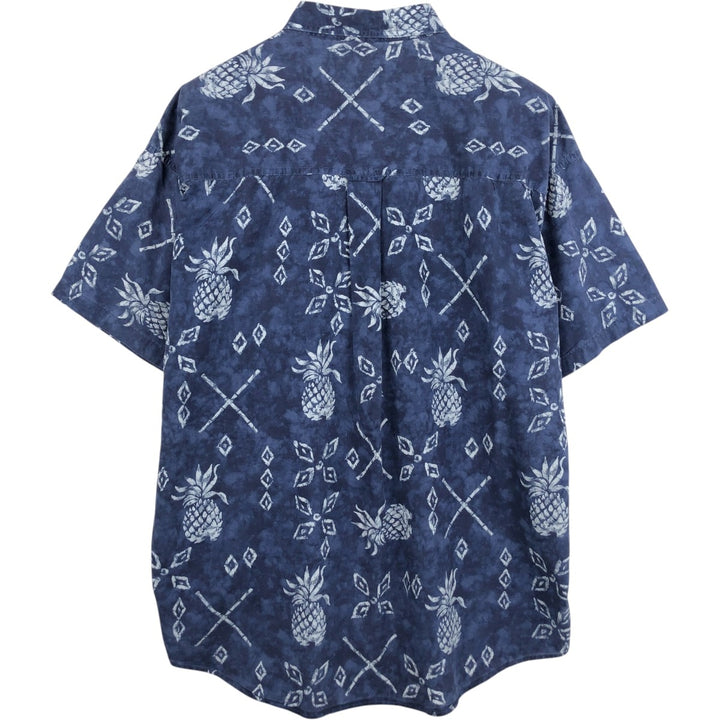 Ralph Lauren CHAPS Pineapple Pattern Button-Down Hawaiian Aloha Shirt, Men's Size XL (Equivalent), Boxy Shirt cotton navy blue type Vintage Second Hand