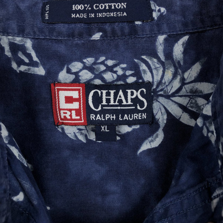 Ralph Lauren CHAPS Pineapple Pattern Button-Down Hawaiian Aloha Shirt, Men's Size XL (Equivalent), Boxy Shirt cotton navy blue type Vintage Second Hand