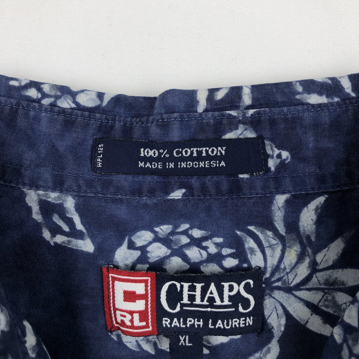 Ralph Lauren CHAPS Pineapple Pattern Button-Down Hawaiian Aloha Shirt, Men's Size XL (Equivalent), Boxy Shirt cotton navy blue type Vintage Second Hand