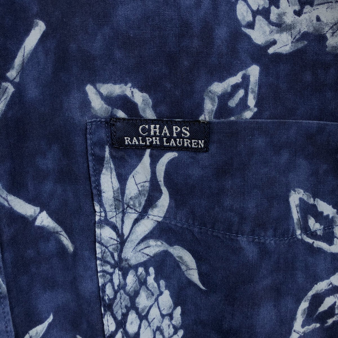 Ralph Lauren CHAPS Pineapple Pattern Button-Down Hawaiian Aloha Shirt, Men's Size XL (Equivalent), Boxy Shirt cotton navy blue type Vintage Second Hand