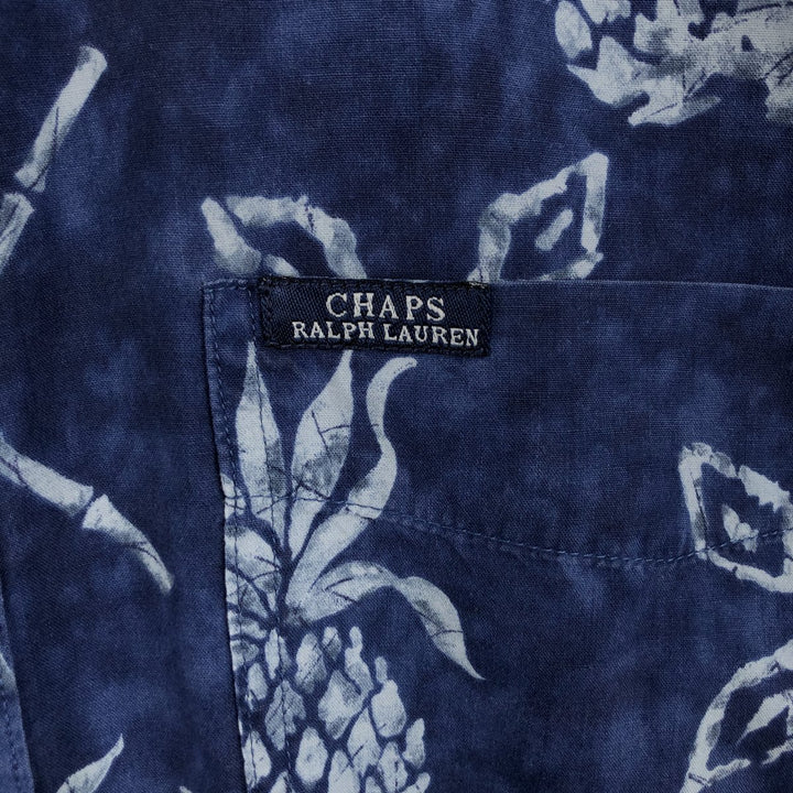 Ralph Lauren CHAPS Pineapple Pattern Button-Down Hawaiian Aloha Shirt, Men's Size XL (Equivalent), Boxy Shirt cotton navy blue type Vintage Second Hand