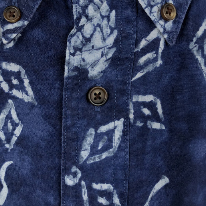 Ralph Lauren CHAPS Pineapple Pattern Button-Down Hawaiian Aloha Shirt, Men's Size XL (Equivalent), Boxy Shirt cotton navy blue type Vintage Second Hand