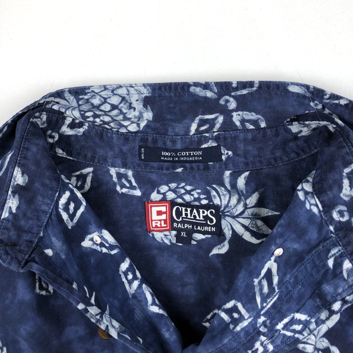 Ralph Lauren CHAPS Pineapple Pattern Button-Down Hawaiian Aloha Shirt, Men's Size XL (Equivalent), Boxy Shirt cotton navy blue type Vintage Second Hand