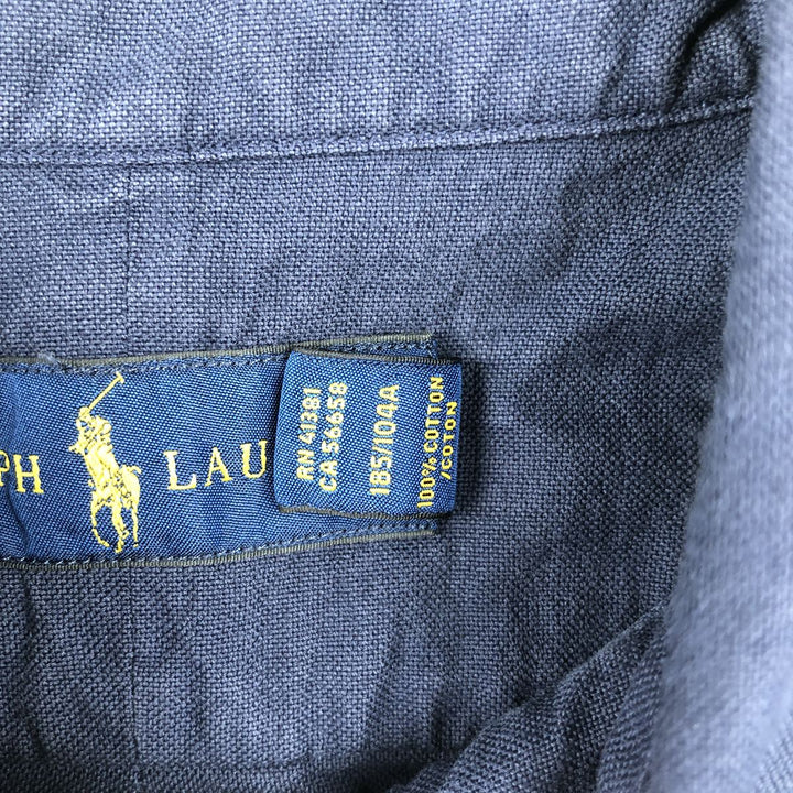 Ralph Lauren short sleeve button down shirt, men's XL size cotton navy blue type Vintage Second Hand