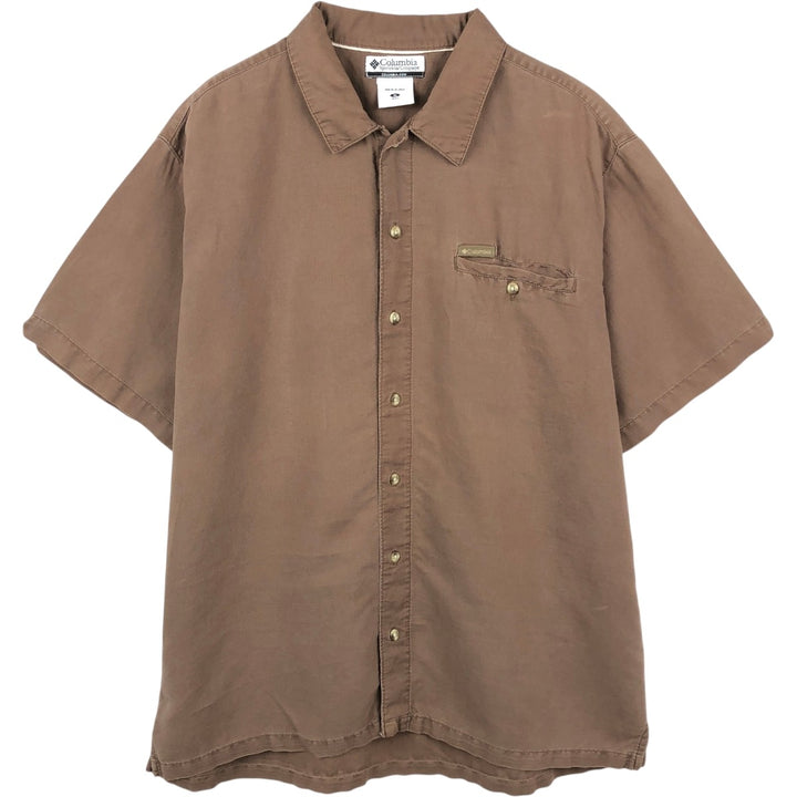 2000'S Columbia Short-Sleeve Ramie x Cotton Box Shirt, Men's Size XL Lamy brown type Vintage Second Hand