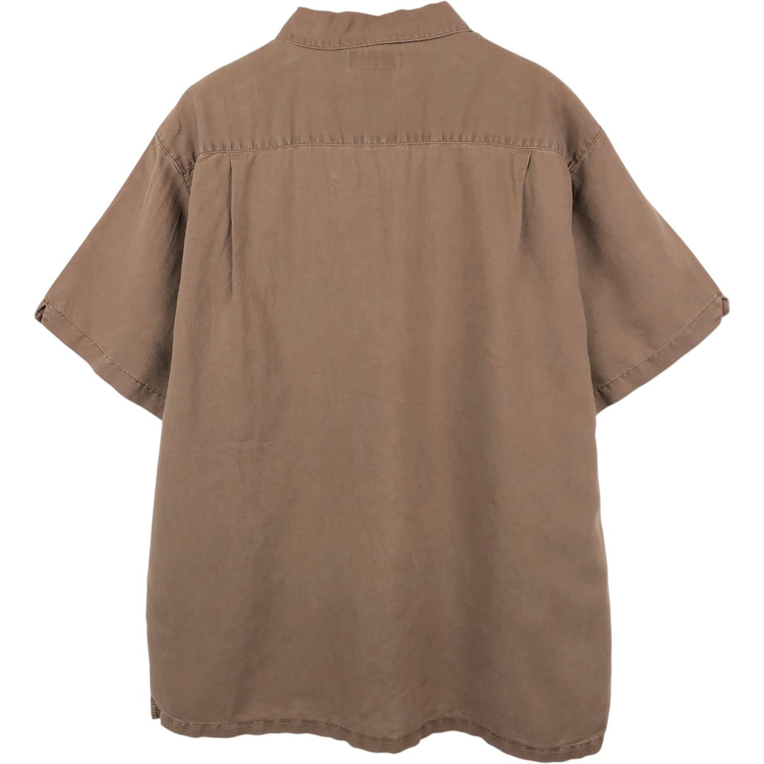 2000'S Columbia Short-Sleeve Ramie x Cotton Box Shirt, Men's Size XL Lamy brown type Vintage Second Hand
