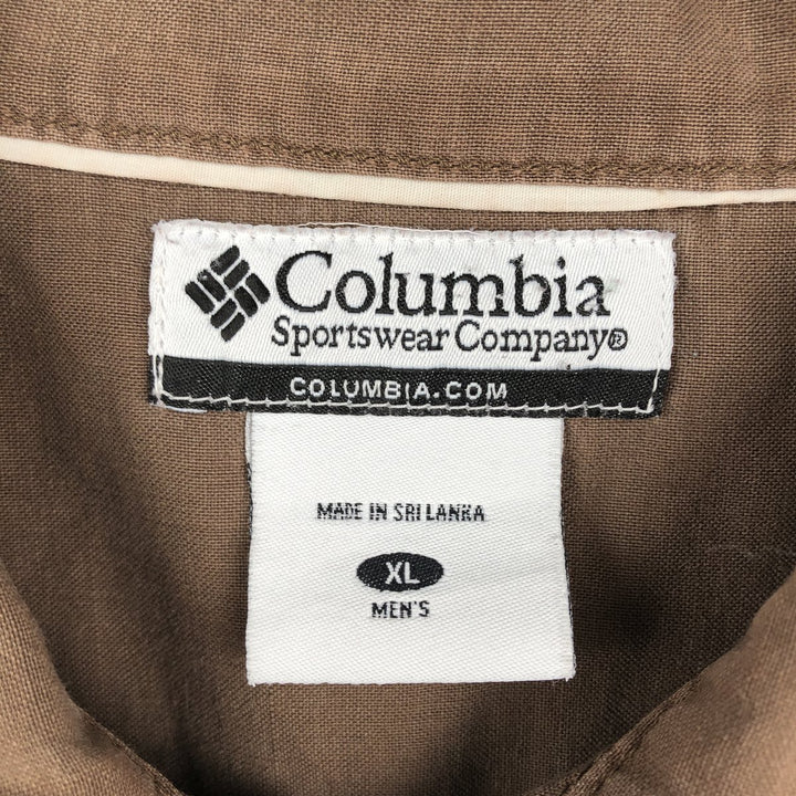 2000'S Columbia Short-Sleeve Ramie x Cotton Box Shirt, Men's Size XL Lamy brown type Vintage Second Hand