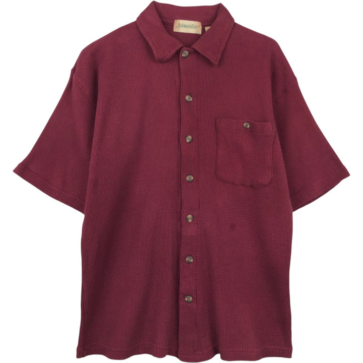 1990'S St. John's Bay Thermal Short-Sleeve Cotton Box Shirt, Men's Size L (approx.), Vintage cotton wine-red Vintage Second Hand