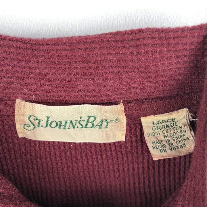 1990'S St. John's Bay Thermal Short-Sleeve Cotton Box Shirt, Men's Size L (approx.), Vintage cotton wine-red Vintage Second Hand