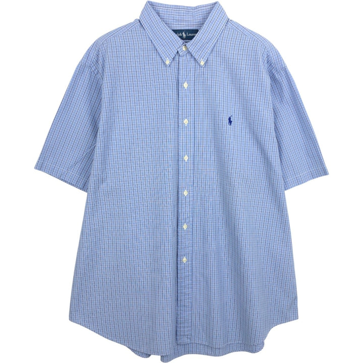 Ralph Lauren Classic Fit Short Sleeve Button Down Check Shirt Men's XXL cotton Blue type light blue Vintage Second Hand