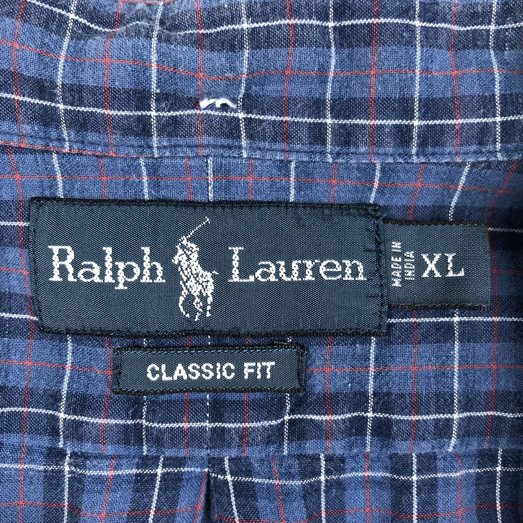 Ralph Lauren Classic Fit Short Sleeve Button Down Check Shirt Men's XL cotton blue type Vintage Second Hand