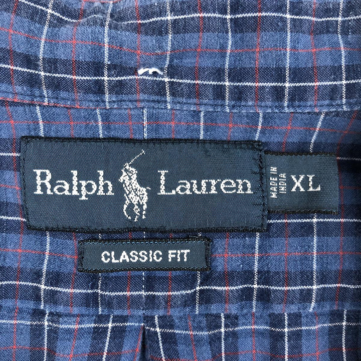 Ralph Lauren Classic Fit Short Sleeve Button Down Check Shirt Men's XL cotton blue type Vintage Second Hand