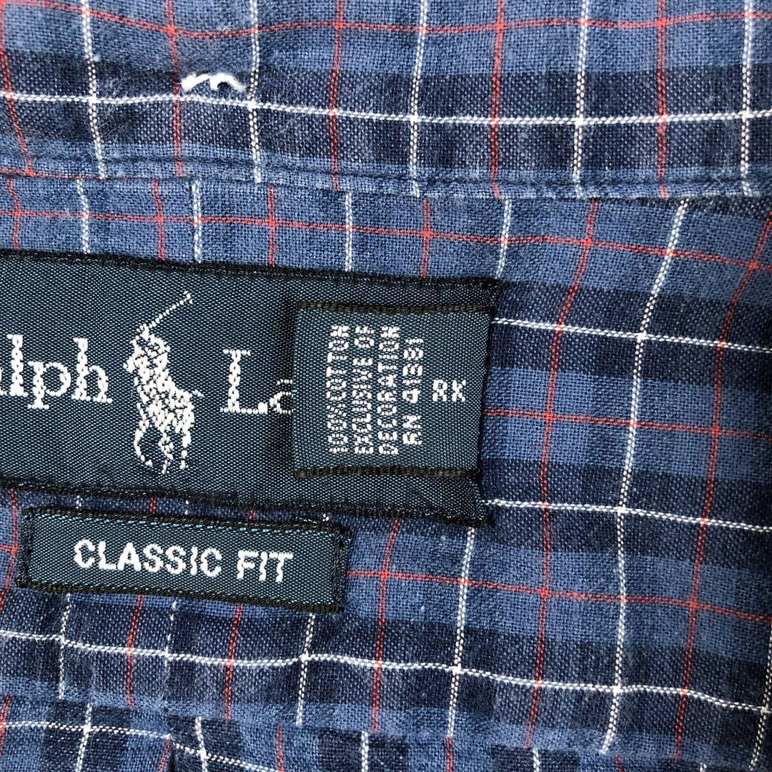 Ralph Lauren Classic Fit Short Sleeve Button Down Check Shirt Men's XL cotton blue type Vintage Second Hand