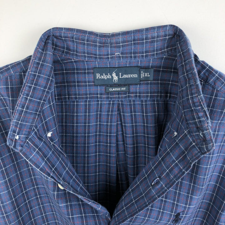 Ralph Lauren Classic Fit Short Sleeve Button Down Check Shirt Men's XL cotton blue type Vintage Second Hand