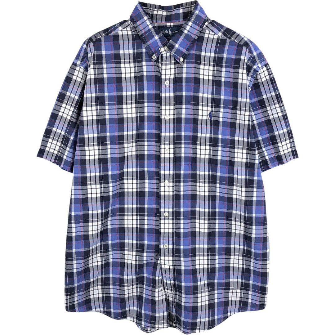 Ralph Lauren CUSTOM FIT short sleeve button down check shirt men's XL size cotton blue type Vintage Second Hand