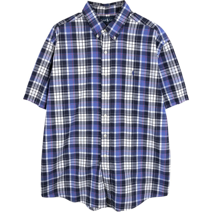 Ralph Lauren CUSTOM FIT short sleeve button down check shirt men's XL size cotton blue type Vintage Second Hand