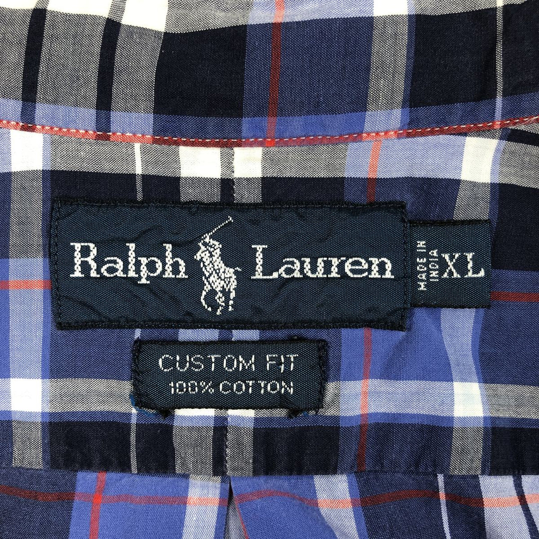 Ralph Lauren CUSTOM FIT short sleeve button down check shirt men's XL size cotton blue type Vintage Second Hand
