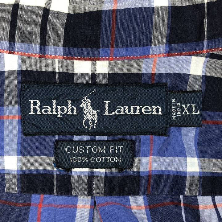 Ralph Lauren CUSTOM FIT short sleeve button down check shirt men's XL size cotton blue type Vintage Second Hand
