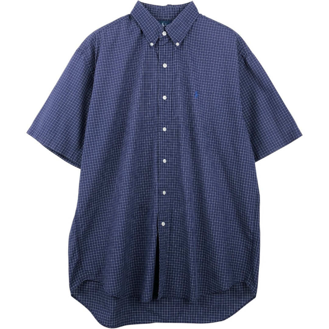 Ralph Lauren BLAKE short sleeve button down check shirt, men's size L cotton navy blue type Vintage Second Hand