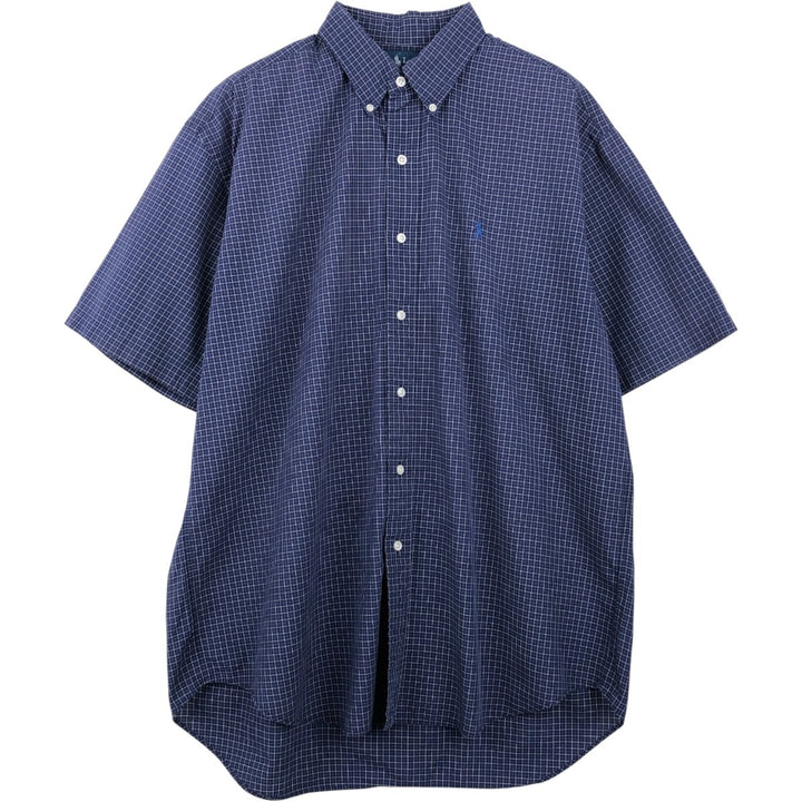 Ralph Lauren BLAKE short sleeve button down check shirt, men's size L cotton navy blue type Vintage Second Hand