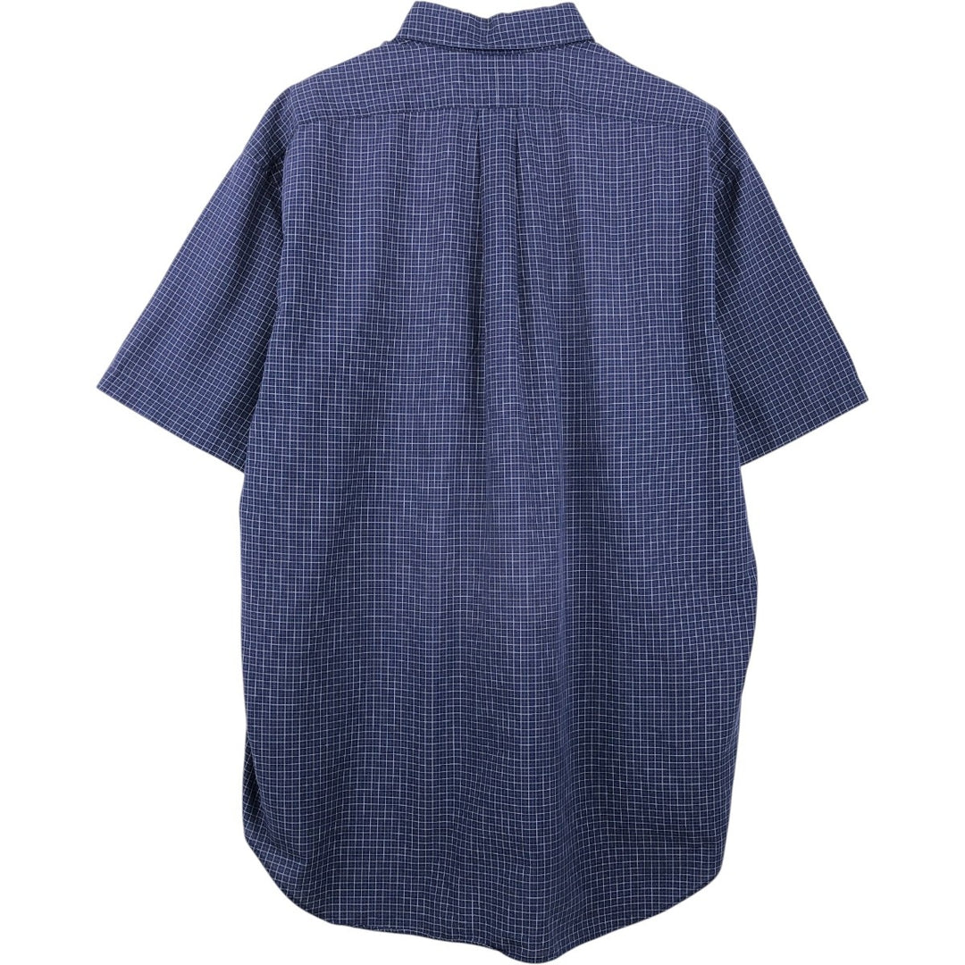 Ralph Lauren BLAKE short sleeve button down check shirt, men's size L cotton navy blue type Vintage Second Hand