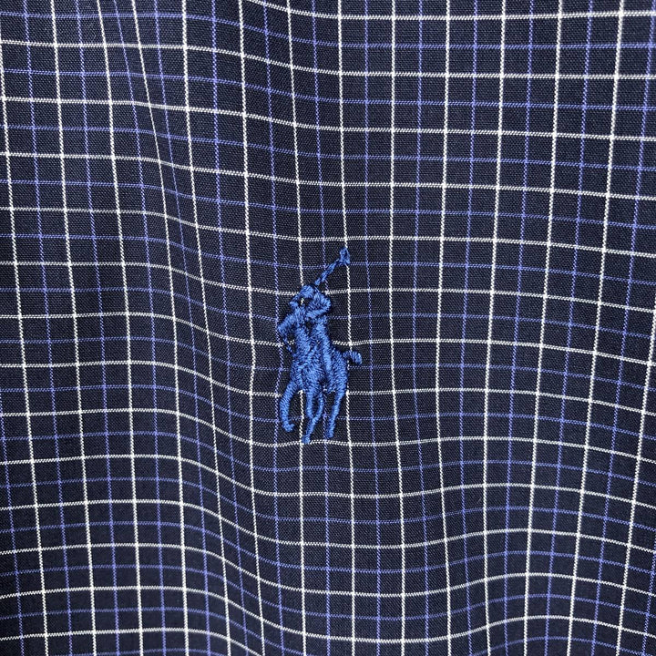 Ralph Lauren BLAKE short sleeve button down check shirt, men's size L cotton navy blue type Vintage Second Hand