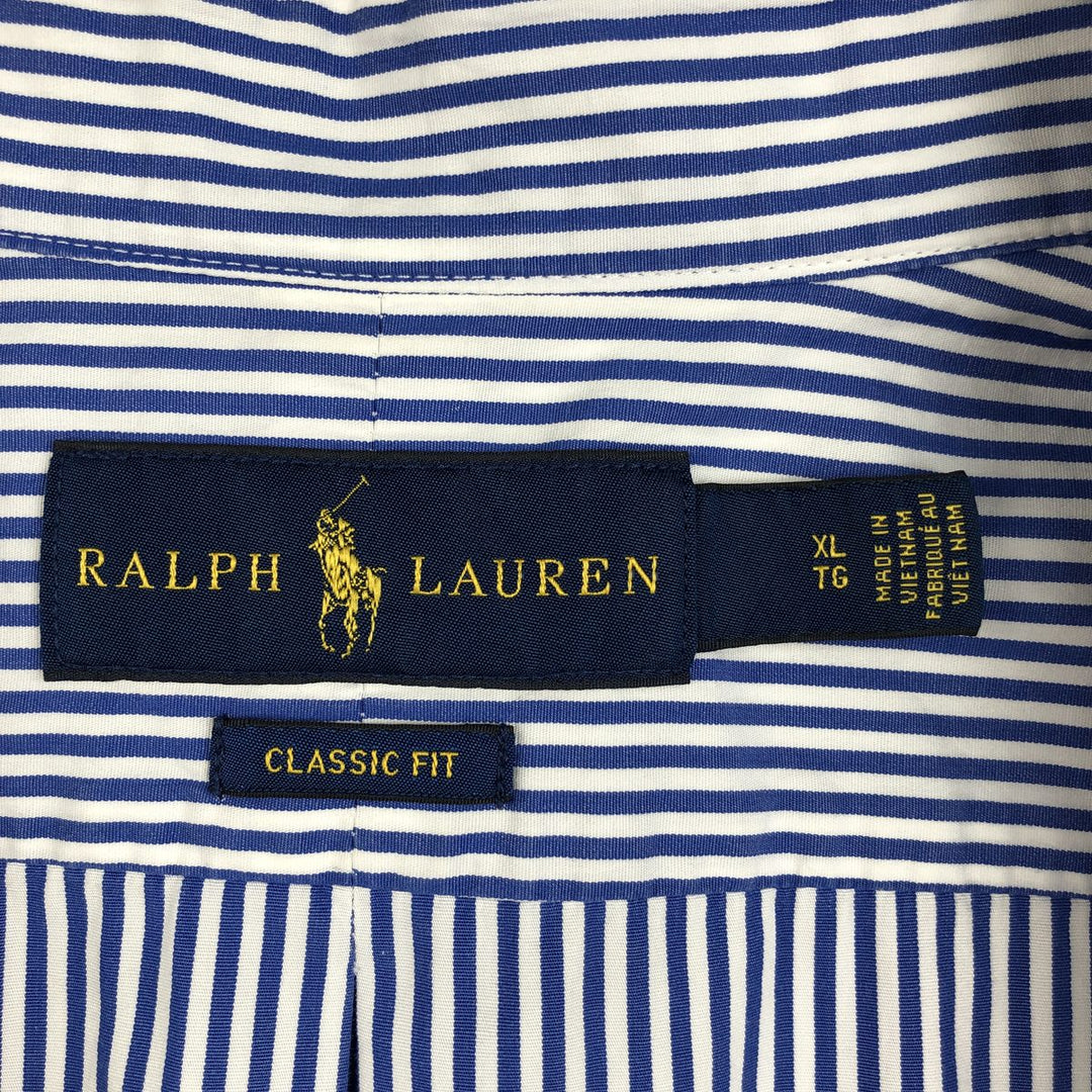 Ralph Lauren Classic Fit Short Sleeve Button Down Striped Shirt Men's XL cotton blue type Vintage Second Hand