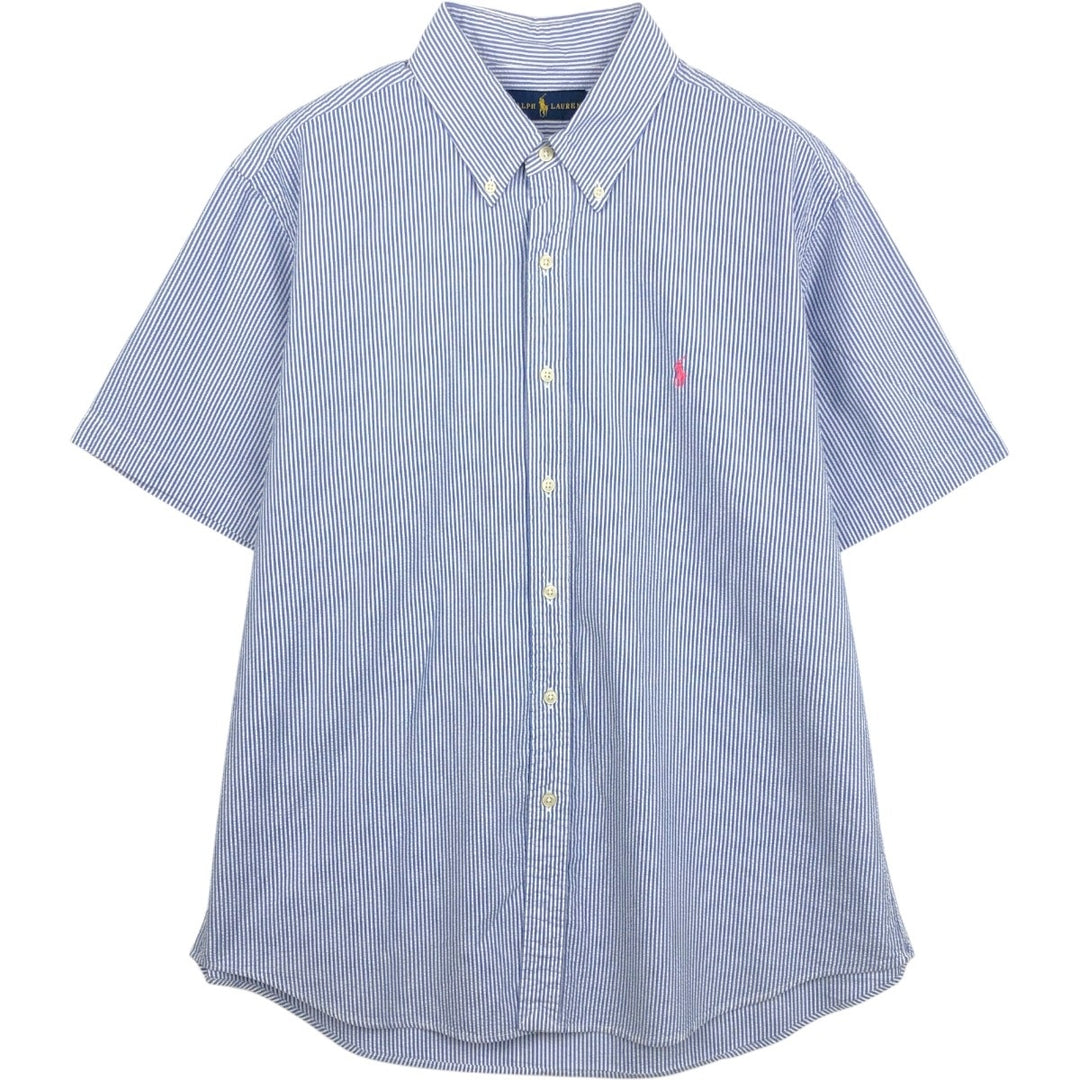 Ralph Lauren Seersucker Short Sleeve Button-Down Striped Shirt Men's XL cotton blue type Vintage Second Hand