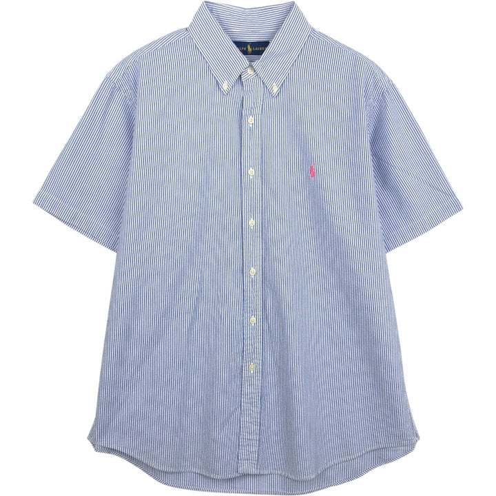 Ralph Lauren Seersucker Short Sleeve Button-Down Striped Shirt Men's XL cotton blue type Vintage Second Hand