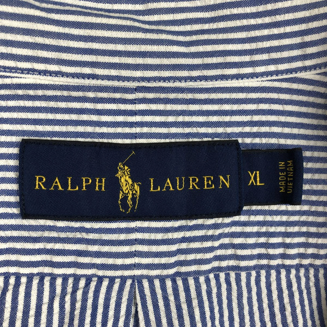 Ralph Lauren Seersucker Short Sleeve Button-Down Striped Shirt Men's XL cotton blue type Vintage Second Hand