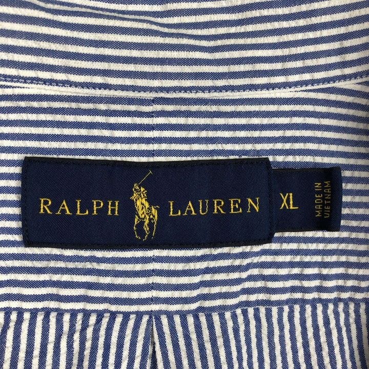 Ralph Lauren Seersucker Short Sleeve Button-Down Striped Shirt Men's XL cotton blue type Vintage Second Hand