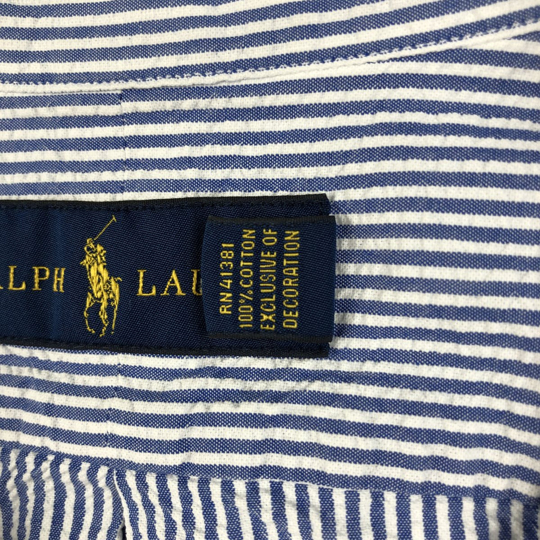 Ralph Lauren Seersucker Short Sleeve Button-Down Striped Shirt Men's XL cotton blue type Vintage Second Hand