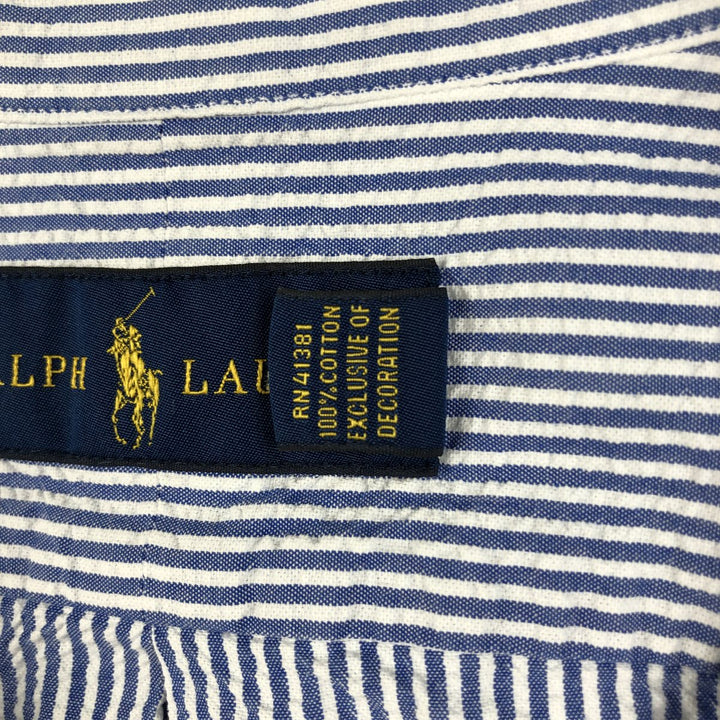 Ralph Lauren Seersucker Short Sleeve Button-Down Striped Shirt Men's XL cotton blue type Vintage Second Hand