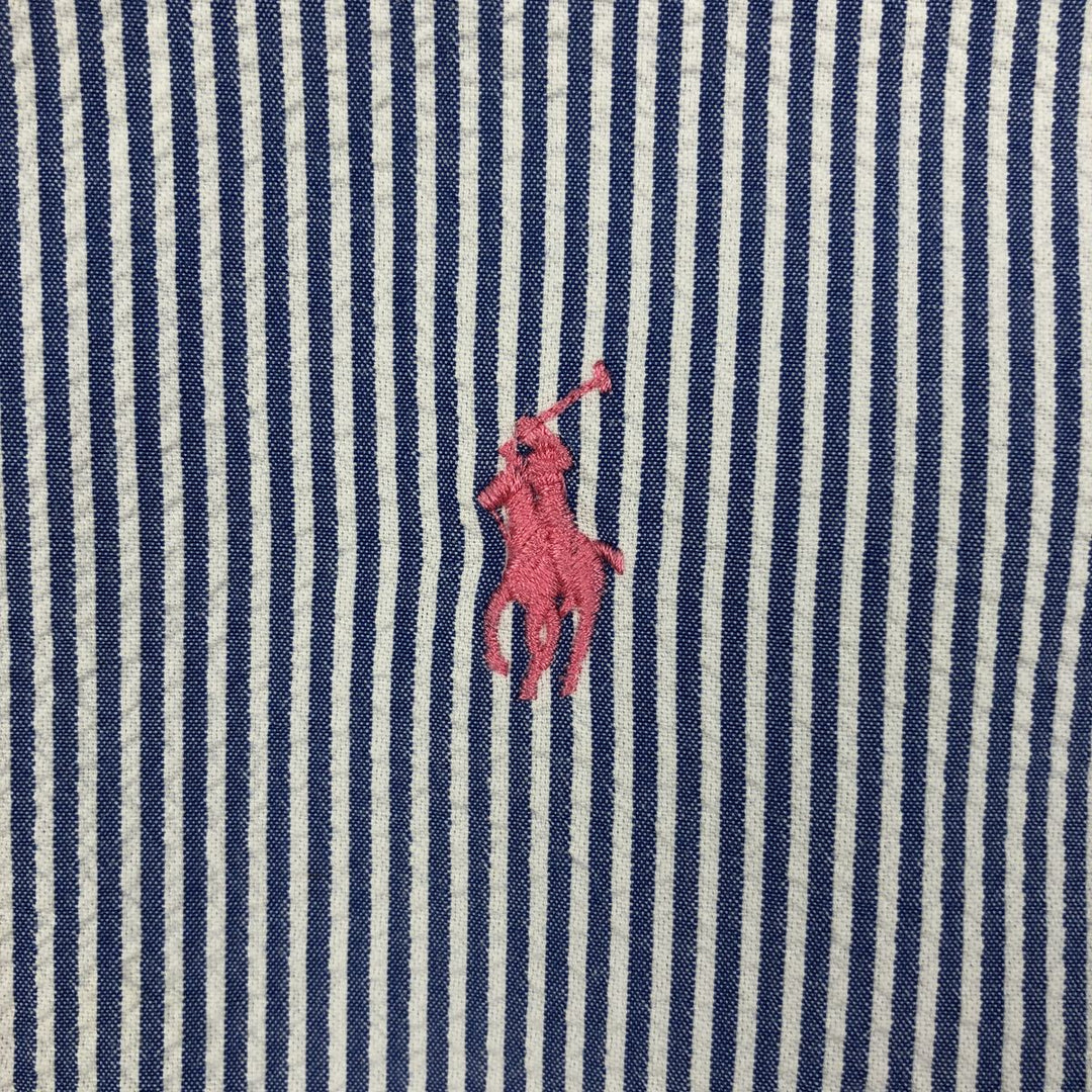 Ralph Lauren Seersucker Short Sleeve Button-Down Striped Shirt Men's XL cotton blue type Vintage Second Hand