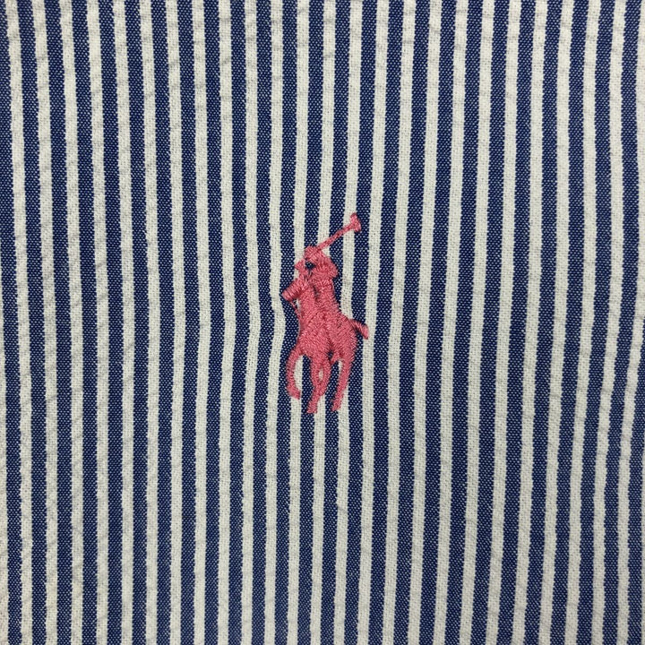 Ralph Lauren Seersucker Short Sleeve Button-Down Striped Shirt Men's XL cotton blue type Vintage Second Hand