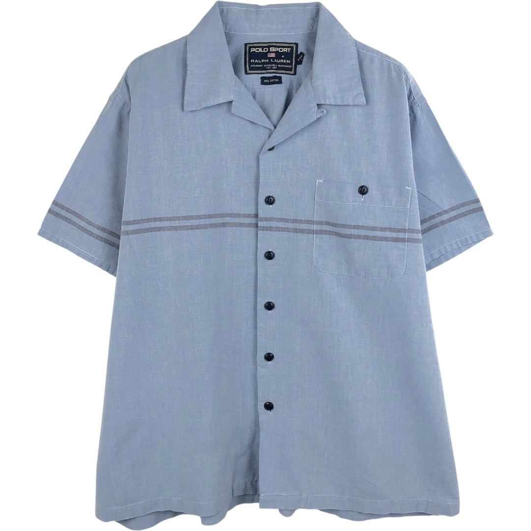 90s-era Ralph Lauren Polo Sport Short-Sleeve Open-Collar Cotton Shirt, Boxy Shirt, Men's Size XL (approx.), Vintage cotton Blue type light blue Vintage Second Hand