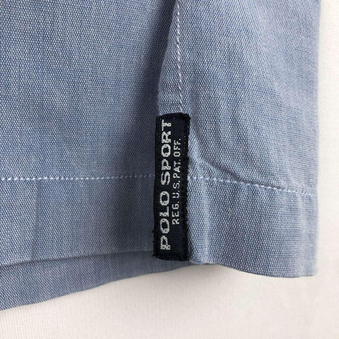 90s-era Ralph Lauren Polo Sport Short-Sleeve Open-Collar Cotton Shirt, Boxy Shirt, Men's Size XL (approx.), Vintage cotton Blue type light blue Vintage Second Hand