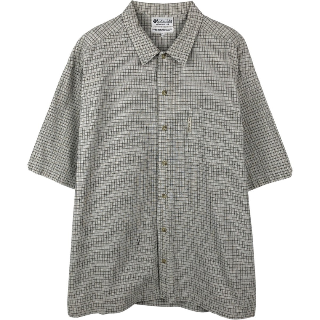 00'S Columbia Short Sleeve Cotton Check Shirt Men's XL cotton gray type Vintage Second Hand