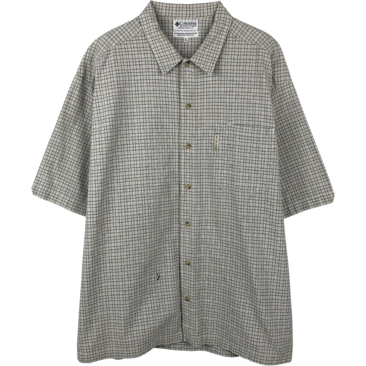 00'S Columbia Short Sleeve Cotton Check Shirt Men's XL cotton gray type Vintage Second Hand
