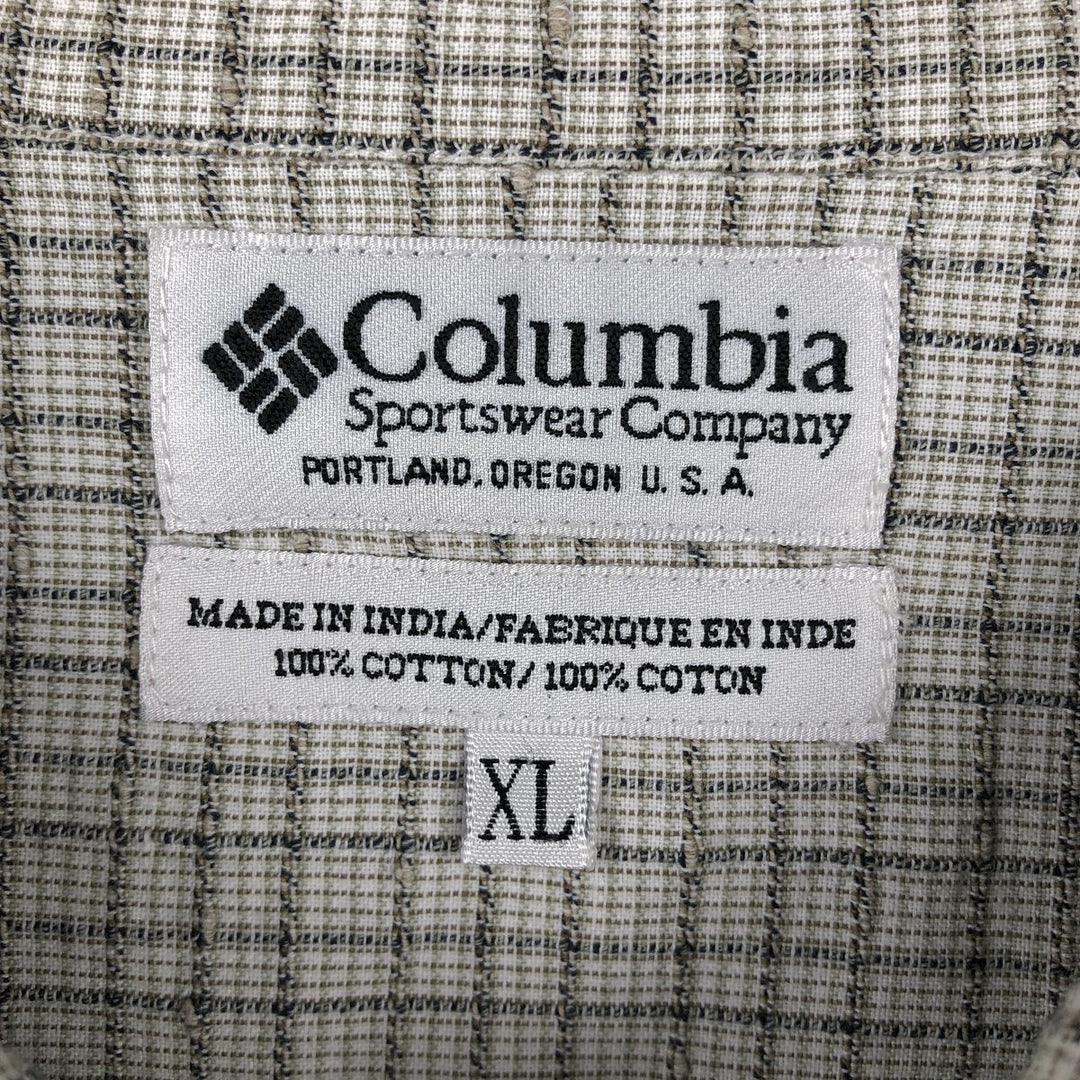 00'S Columbia Short Sleeve Cotton Check Shirt Men's XL cotton gray type Vintage Second Hand