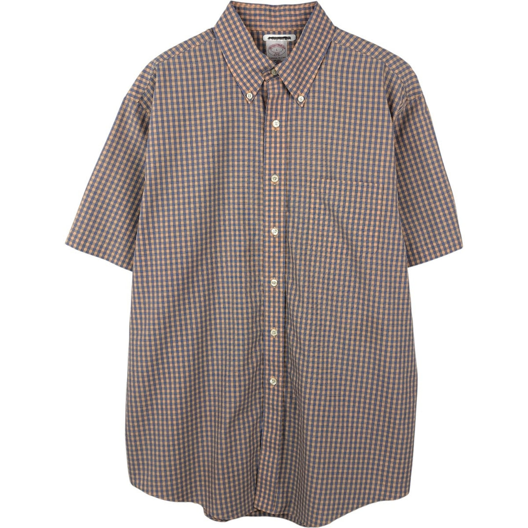 Brooks Brothers 346 short sleeve button down check shirt, men's size L cotton navy blue type Vintage Second Hand